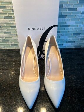 Nine West Off- White Pointed-Toe Patent Pumps